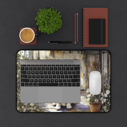 Corgi on Porch Floral Crown Desk Mat | Cute Dog Mouse Pad