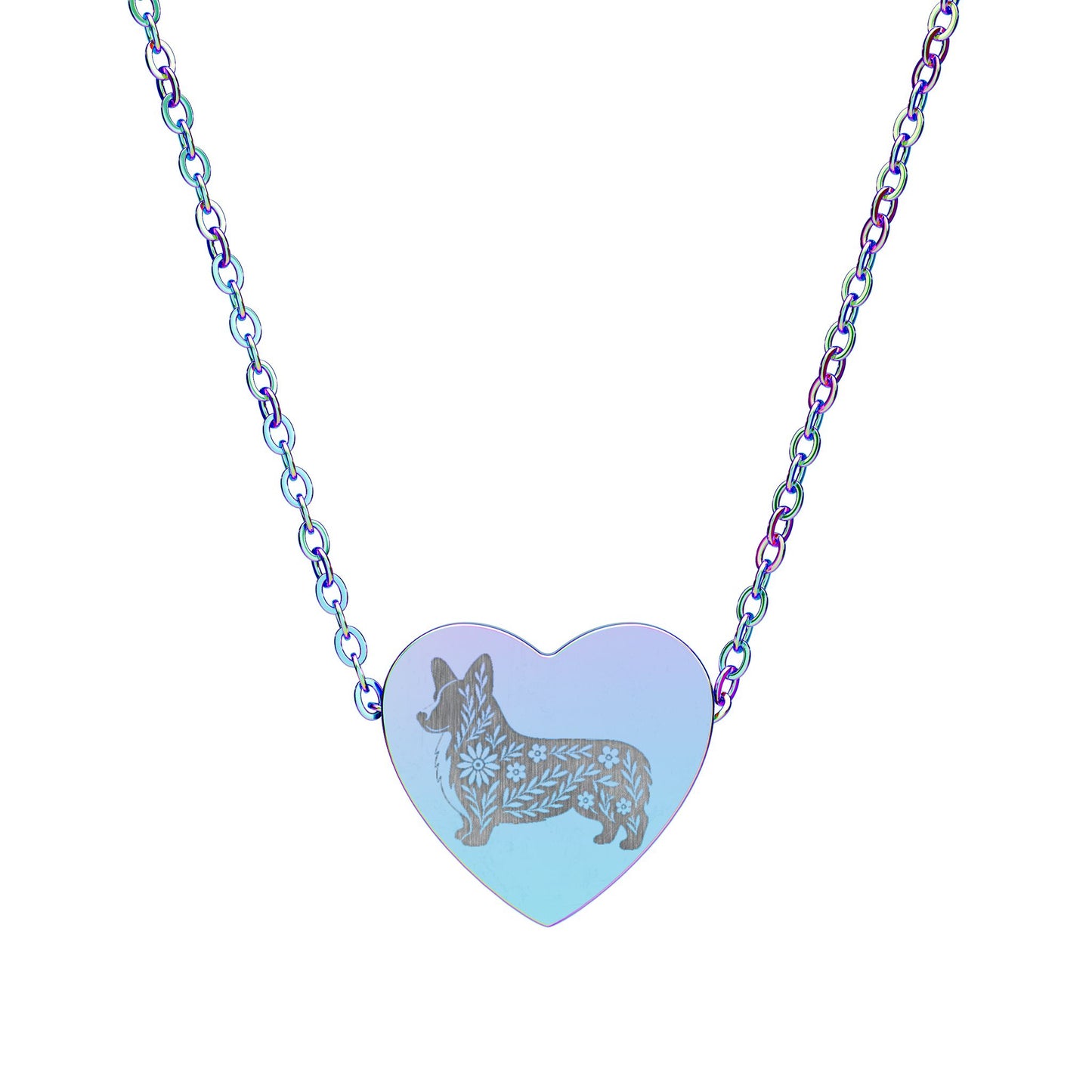 Engraved Floral Corgi Heart Necklace | Corgi Mom Gift, Dog Lover Jewelry, Pet Memorial Pendant