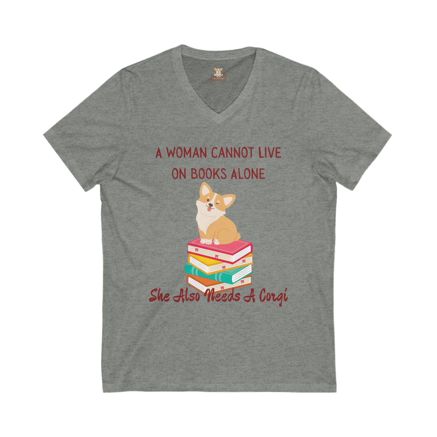 Corgis and Books Unisex Jersey Short Sleeve V-Neck Tee