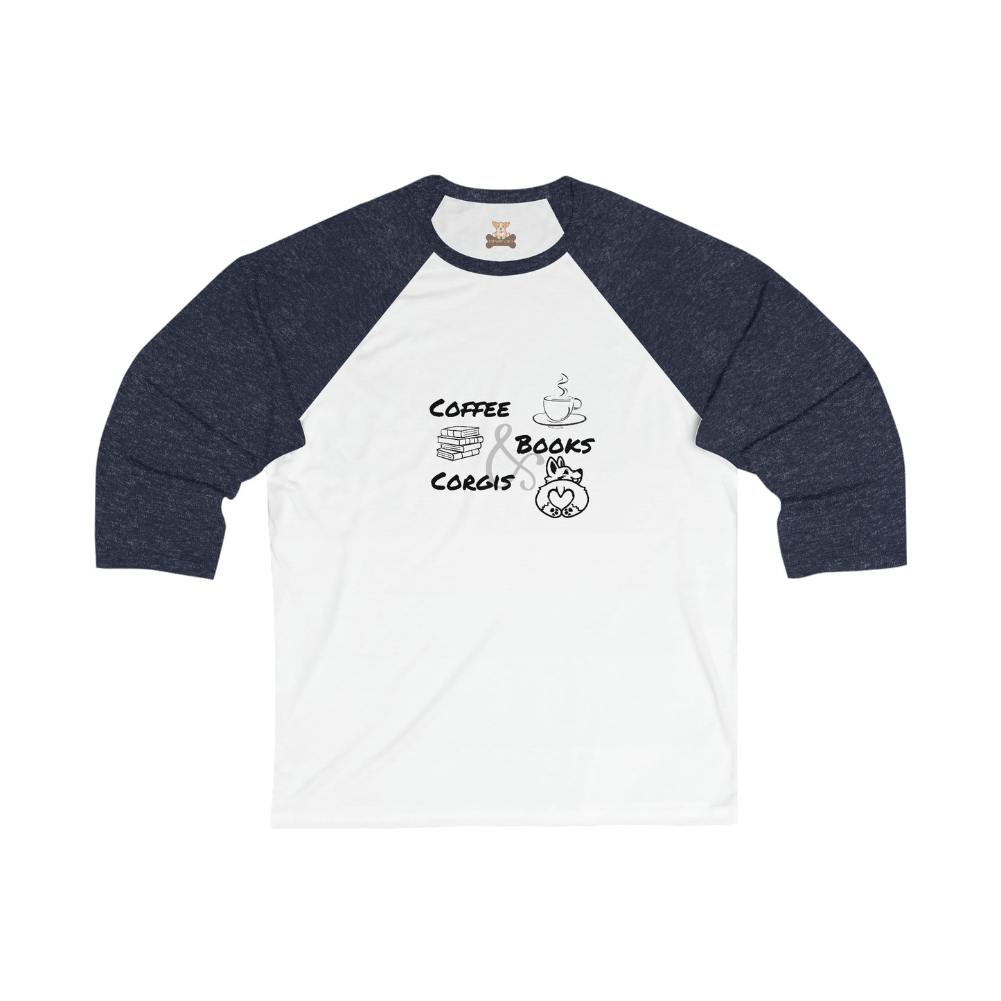 Coffee, Books, & Corgis Unisex 3\4 Sleeve Baseball Tee