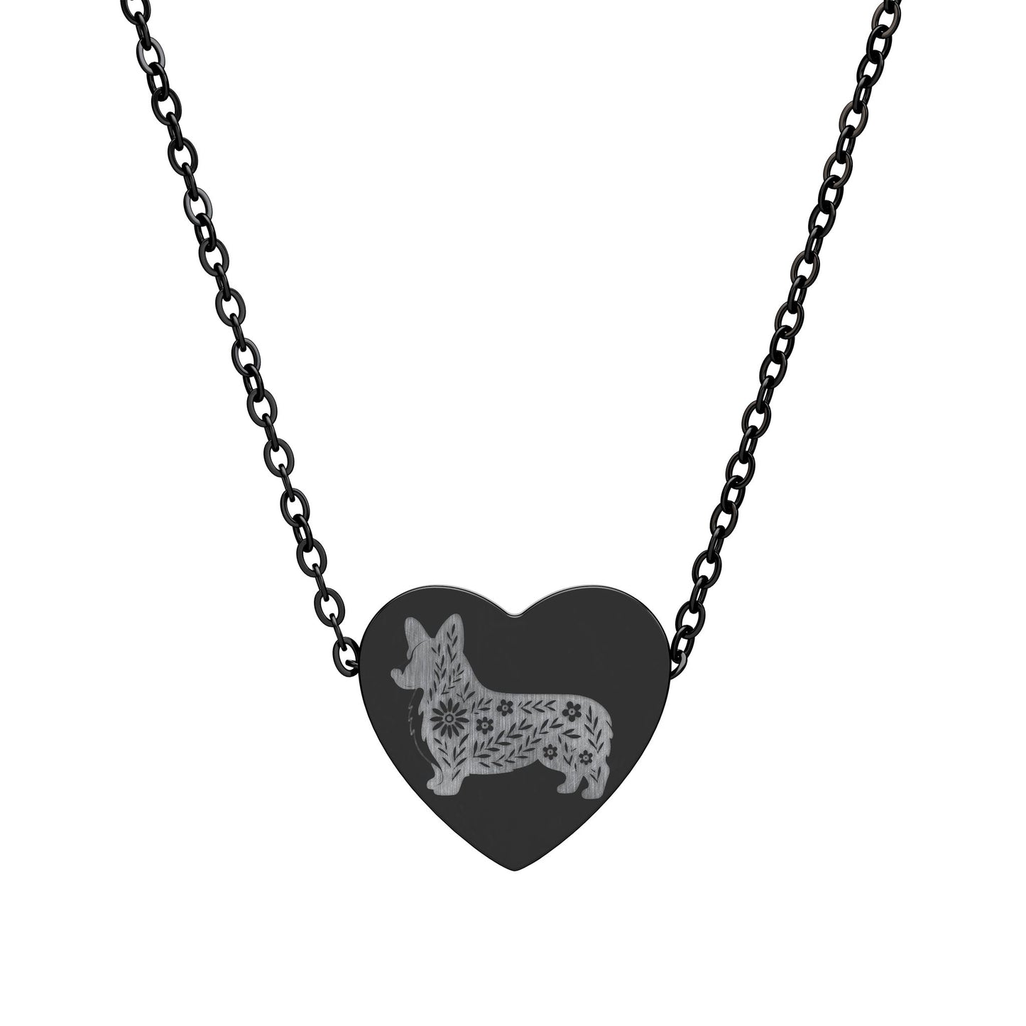 Engraved Floral Corgi Heart Necklace | Corgi Mom Gift, Dog Lover Jewelry, Pet Memorial Pendant