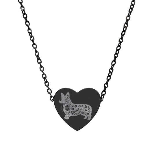 Engraved Floral Corgi Heart Necklace | Corgi Mom Gift, Dog Lover Jewelry, Pet Memorial Pendant
