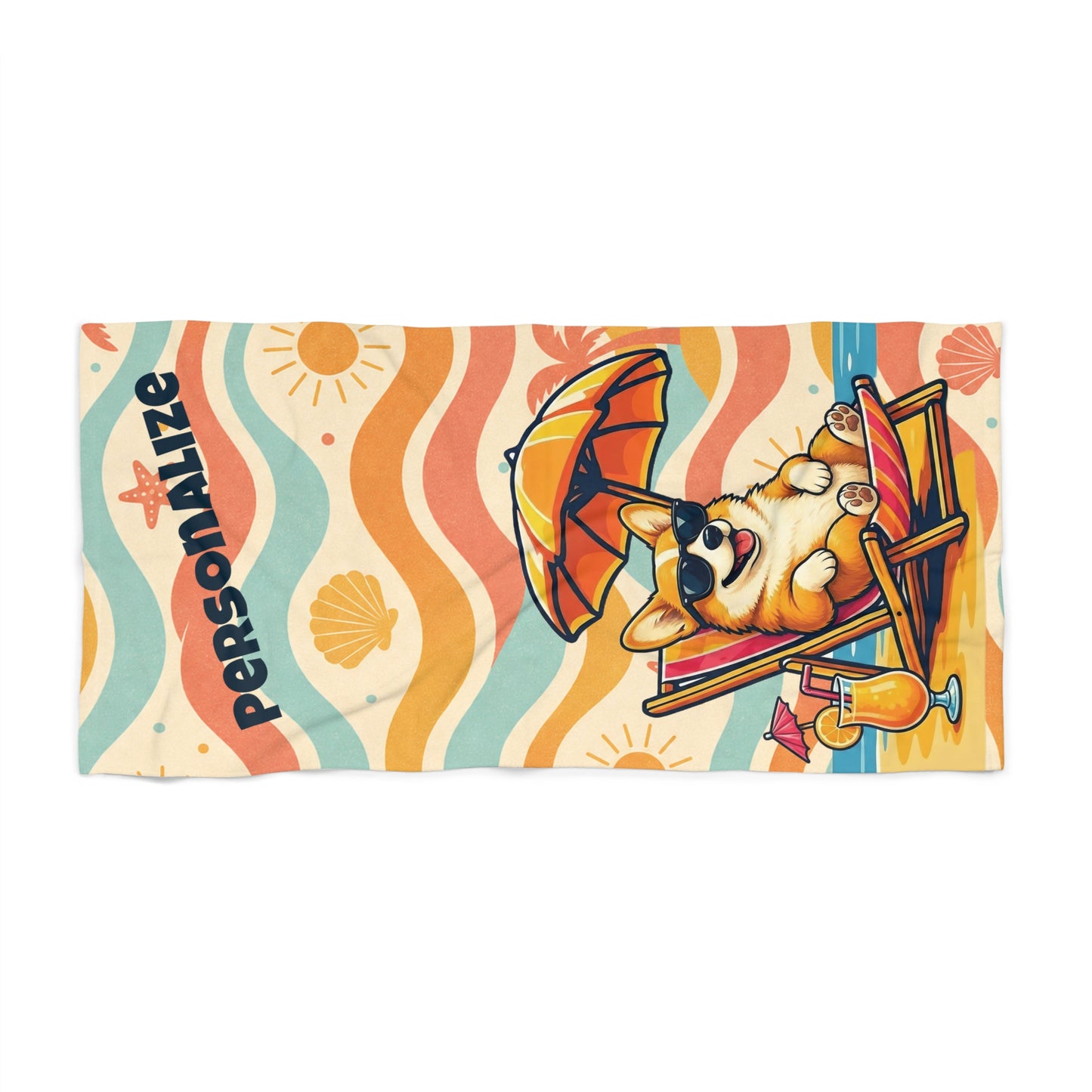 Personalized Corgi Beach Towel | Custom Name Towel | Funny Corgi Gift | Retro Beach Towel | Corgi Lover Gift | Summer Gift | Dog Mom Gift