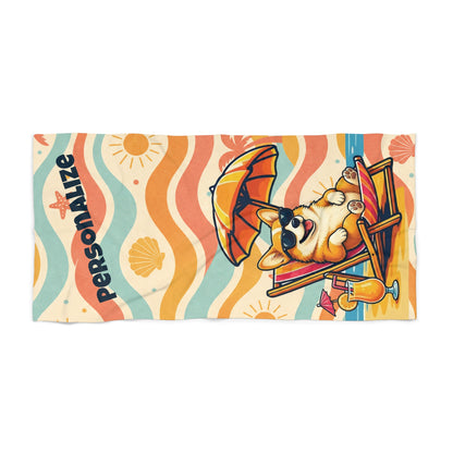 Personalized Corgi Beach Towel | Custom Name Towel | Funny Corgi Gift | Retro Beach Towel | Corgi Lover Gift | Summer Gift | Dog Mom Gift