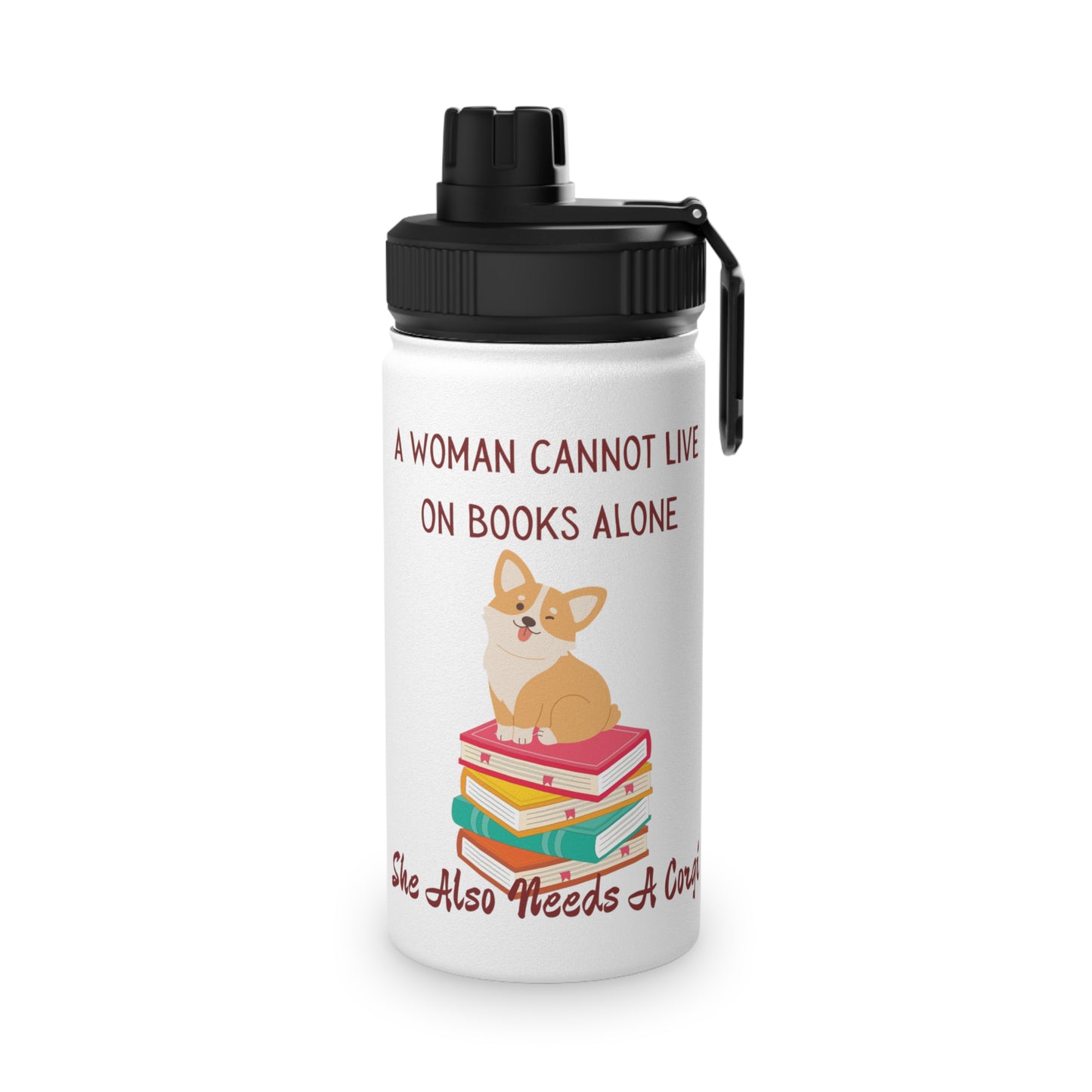 Corgis and Books Stainless Steel Water Bottle, Sports Lid