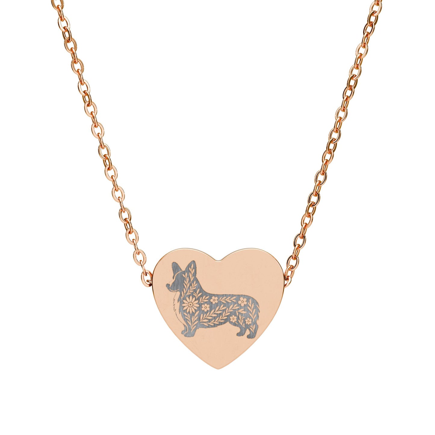 Engraved Floral Corgi Heart Necklace | Corgi Mom Gift, Dog Lover Jewelry, Pet Memorial Pendant