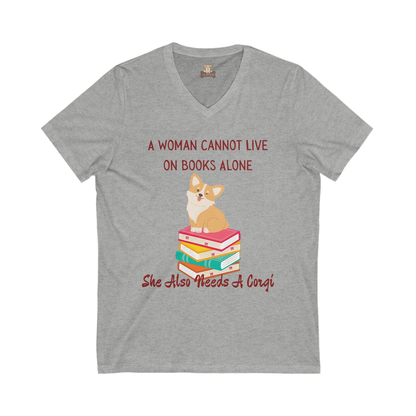 Corgis and Books Unisex Jersey Short Sleeve V-Neck Tee