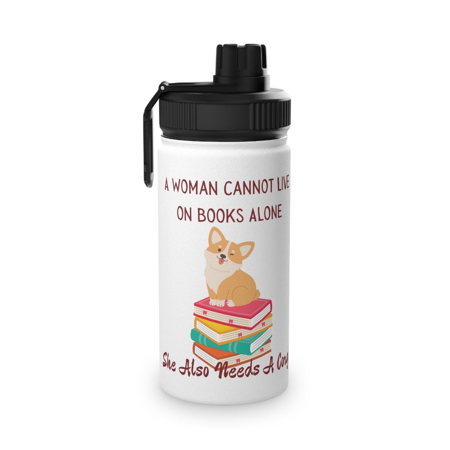 Corgis and Books Stainless Steel Water Bottle, Sports Lid