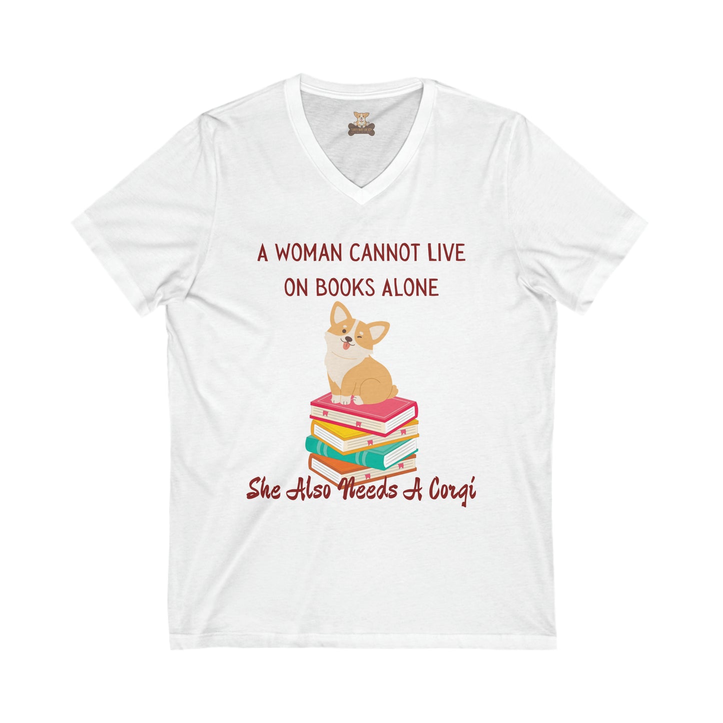 Corgis and Books Unisex Jersey Short Sleeve V-Neck Tee