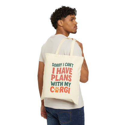 Sorry I Can't I Have Plans With My Corgi Tote Bag | Large Canvas Corgi Tote | Funny Corgi Gift | Dog Mom Bag