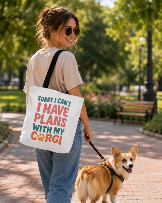 Sorry I Can't Have Plans With My Corgi tote bag