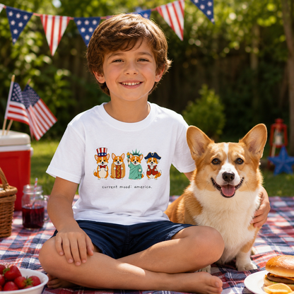 Current Mood: America — Fourth of July Corgi Kids Tee