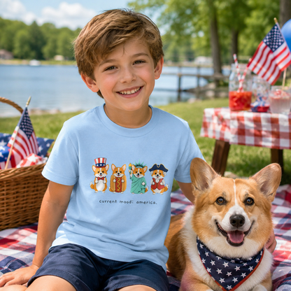 Current Mood: America — Fourth of July Corgi Kids Tee