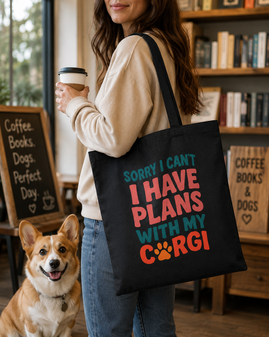 Sorry I Can't I Have Plans With My Corgi Tote Bag | Large Canvas Corgi Tote | Funny Corgi Gift | Dog Mom Bag